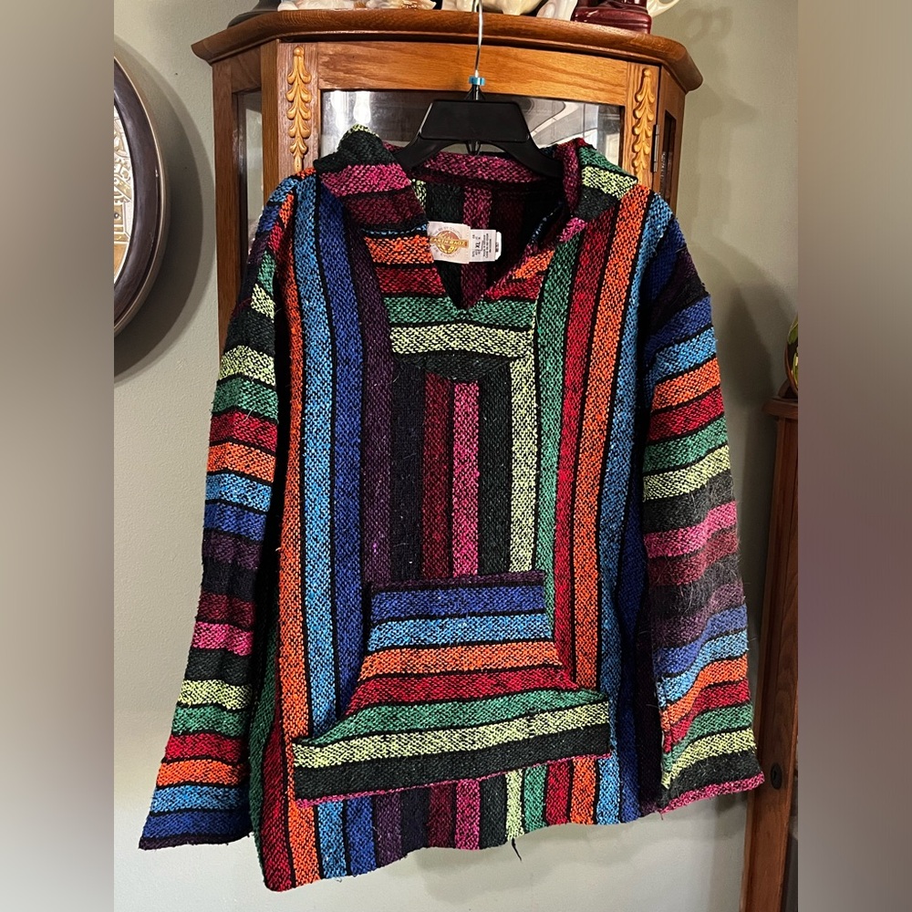 Earth Ragz Colorful Pullover Hoodie Boho Unisex Hippie Festival XL